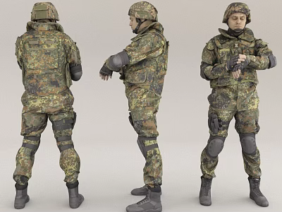 Men In Camouflage Military Uniforms With Tactical Gear And Various Poses 3d model