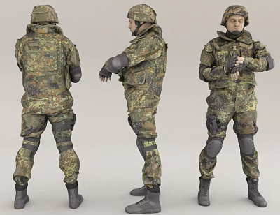 Men In Camouflage Military Uniforms With Tactical Gear And Various Poses 3d model