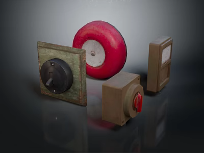 Safety Control Devices Including Red Alarm Knob Switch And Button Panel 3d model
