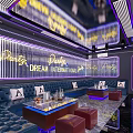 Modern KTV Interior With Colorful Lighting Comfortable Sofas And Large Screens Decor 3d model