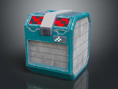 Blue Storage Box With Red Pixel Art White Stripe And Layered Compartments 3d model