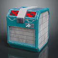 Blue Storage Box With Red Pixel Art White Stripe And Layered Compartments