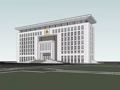Modern Multi Storey Office Building Exterior With Emblem And Numerous Windows 3d model