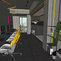 Modern Hotel Guest Room With Yellow Chairs Computers Bunk Beds And Green Plants