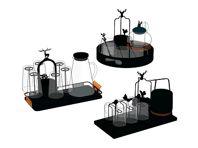 Modern Glass Tea Set With Decorative Black Tray Transparent Containers And Stylish Design 3d model