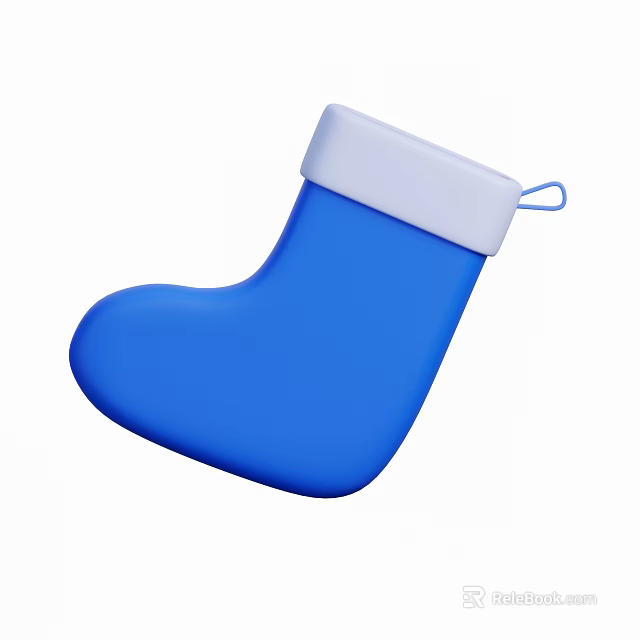 Decorative Blue Christmas Stocking With White Top For Holiday Decor 3d model 