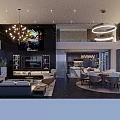Modern Luxury Open Plan Living And Dining Room With Elegant Chandelier And Panoramic City Views