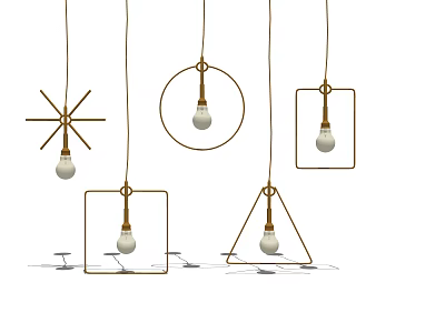 Modern Pendant Lights Featuring Star Circular Square Triangular Shapes With White Bulbs 3d model