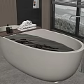 Modern Oval Bathtub In Bathroom With Floor Mounted Faucet And Scenic View
