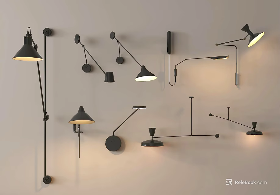 Modern Black Wall Lamps With Different Stylish Designs For Home Interior Decoration 3d model 
