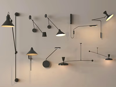 Modern Black Wall Lamps With Different Stylish Designs For Home Interior Decoration 3d model