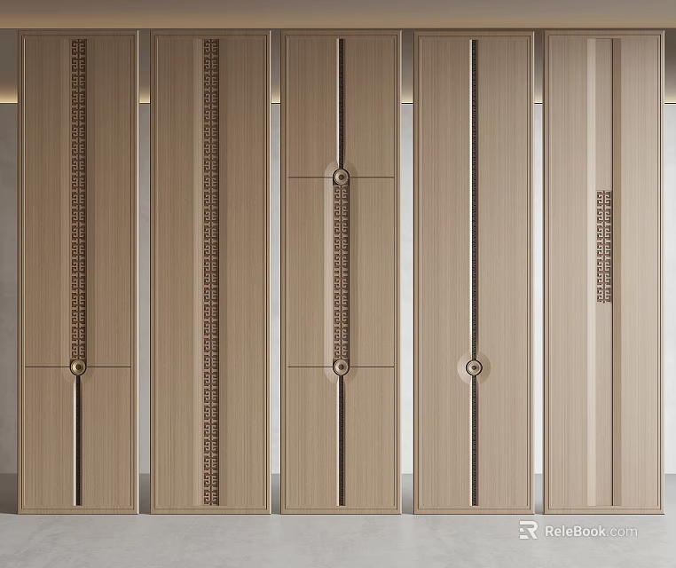 Modern Light Wood Wall Panels With Vertical Lines Decorative Patterns And Metal Accents 3d model 
