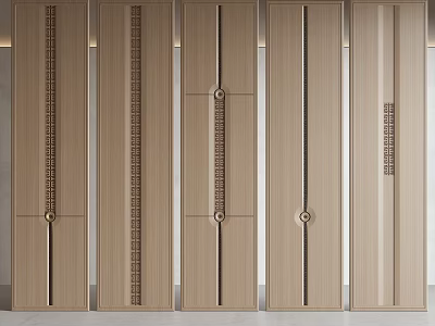 Modern Light Wood Wall Panels With Vertical Lines Decorative Patterns And Metal Accents 3d model