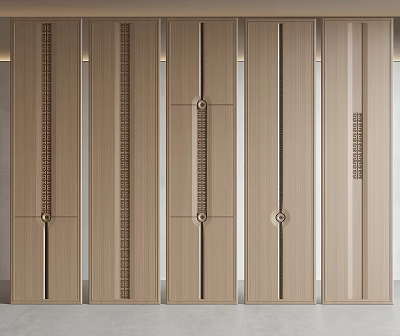 Modern Light Wood Wall Panels With Vertical Lines Decorative Patterns And Metal Accents 3d model