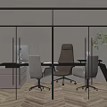 Modern Office Interior Design With Glass Partition Desk Chairs And Plant
