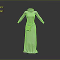 Elegant White Floor Length Robe With High Neck Long Sleeves And Decorative Waist Bag