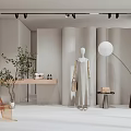 Modern Elegant Showcase Interior With Curved Walls White Mannequin Floor Lamp And Plant
