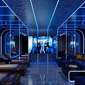 Modern KTV Room With Blue Lighting Large Screen Leather Sofas And Mirror Walls