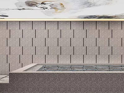 Relaxing SPA Sauna Space With Stone Wall Bathtub And Ink Painting 3d model