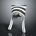 Knitted Black And White Striped Winter Hat With Ear Flaps Warm Design 3d model