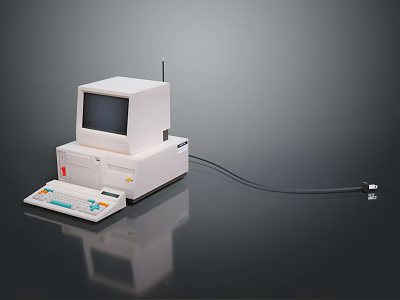 Vintage Computer System With Monitor Main Unit Control Panel And Cable 3d model