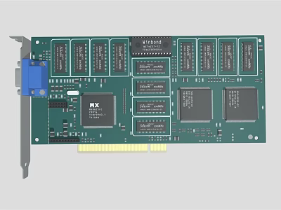 High Performance Computer Graphics Card Circuit Board With Multiple Chips And PCI Interface 3d model