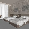 Hotel Guest Room Interior With Twin Beds Natural Tone Walls Wooden Nightstands And Decorative Art