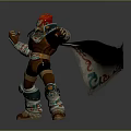 Red Haired Warrior Character In Decorative Armor With Patterned Cape And Outstretched Arms