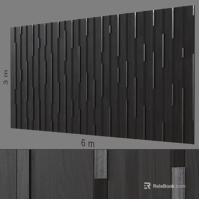 Modern Black Vertical Slat Wall Design With 3m Height And 6m Width 3d model