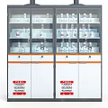 Laboratory Storage Cabinets With Flammable Chemical Bottles And Safety Labels