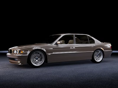 Silver Sedan Car with Classic Design and Alloy Wheels on Dark Background 3d model