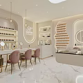 Stylish Modern Hair And Beauty Salon Interior With Pink Chairs Marble Countertops And Product Shelves