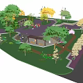 Scenic Park Landscape With Lush Greenery Golden Trees Scenic Pathways And People Walking