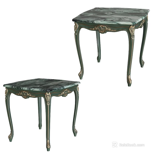 Elegant Green Marble Coffee Tables With Gold Accent Legs And Classic Design 3d model 