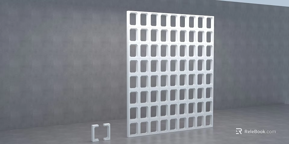 Modern Silver Metal Room Divider With Square Holes Decorative Panel Design 3d model