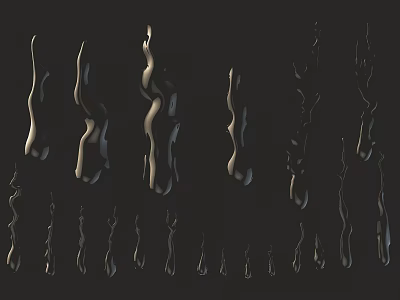 Abstract Metallic Flowing Sculptures Arranged on Black Background with Various Shapes 3d model