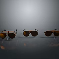 Three Pairs Sunglasses with Orange Black Frames Brown Lenses Reflective Effect on Gray Gradient Background