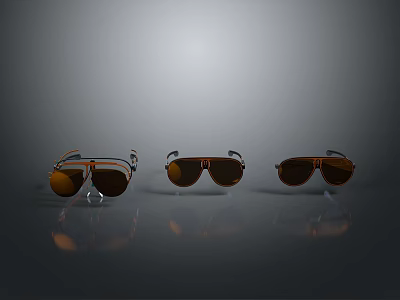 Three Pairs Sunglasses with Orange Black Frames Brown Lenses Reflective Effect on Gray Gradient Background 3d model