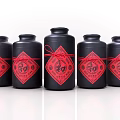 Black Ceramic Jars with Red Decorative Knots and Patterns 3d model