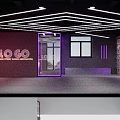 Modern Internet Cafe Interior With Neon Ceiling Lights Purple Lighting And Glass Door