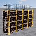 Construction Site Scaffolding Structure With Formwork Panels And Yellow Support Poles