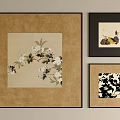 Abstract Paintings Wall Decor With Floral Branch Black White Pattern And Yellow Elements 3d model