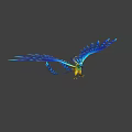 Flying Parrot with Vibrant Blue and Yellow Feathers Spreading Wings in Flight Against Gray Background