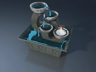 Decorative Water Fountain With Tiered Basins Flowing Water And Candle Light 3d model