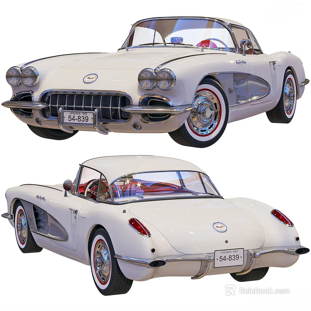 Classic White Chevrolet Corvette Front And Rear Views 3d model 
