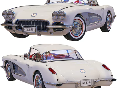 Classic White Chevrolet Corvette Front And Rear Views 3d model