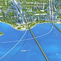 Aerial Planning of Modern City With Waterfront Bridges Skyscrapers and Green Spaces