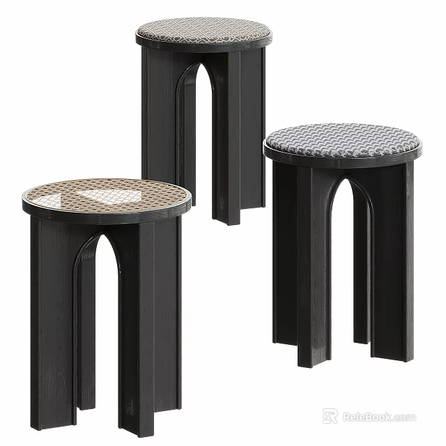 Modern Black Side Tables With Arched Legs And Round Textured Tops 3d model 
