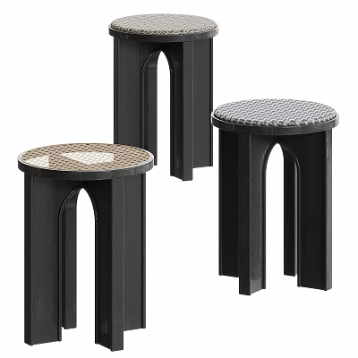 Modern Black Side Tables With Arched Legs And Round Textured Tops 3d model