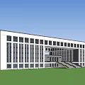 Modern White Multi Story Library Building With Large Windows And Front Steps 3d model